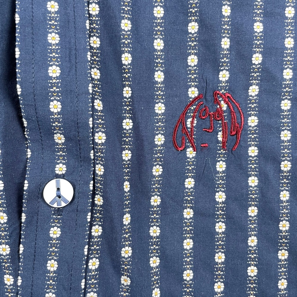 John Lennon Shirt Men M Blue Long Sleeve Button Down Daisy Stripe Retro Rock EUC - Picture 4 of 12